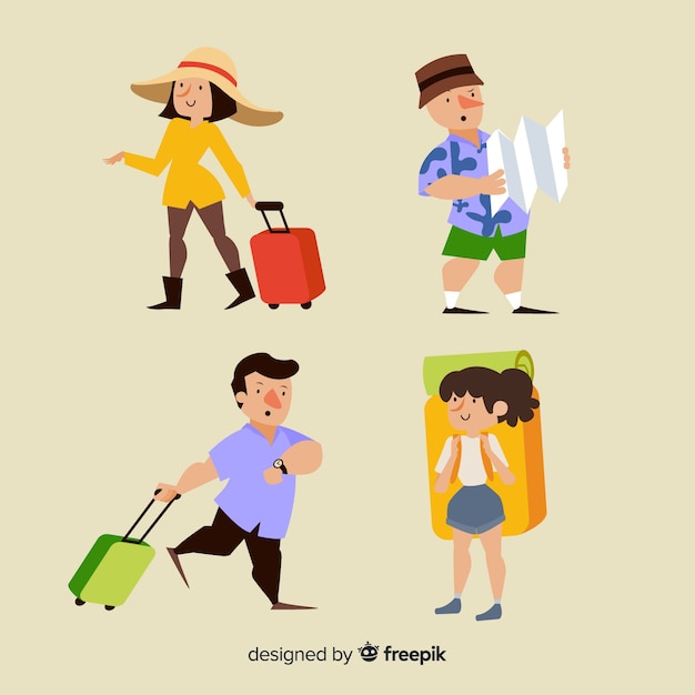 Gratis vector mensen die reizen in verschillende posities collectie