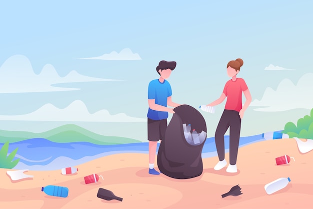 Mensen die samen een strand schoonmaken