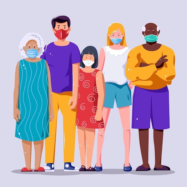 Mensen die verschillende soorten gezichtsmaskers dragen