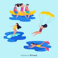 Gratis vector mensen die watersportcollectie doen