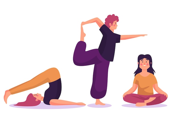 Mensen die yoga plat ontwerp doen