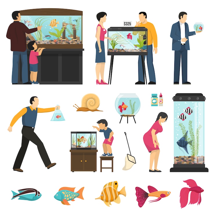 Gratis Vector mensen en aquaria set