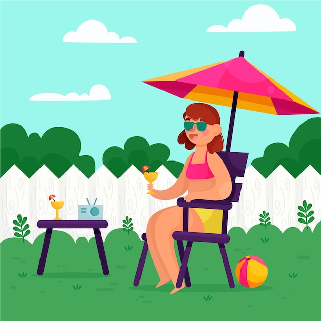 Gratis vector mensen genieten van staycation concept