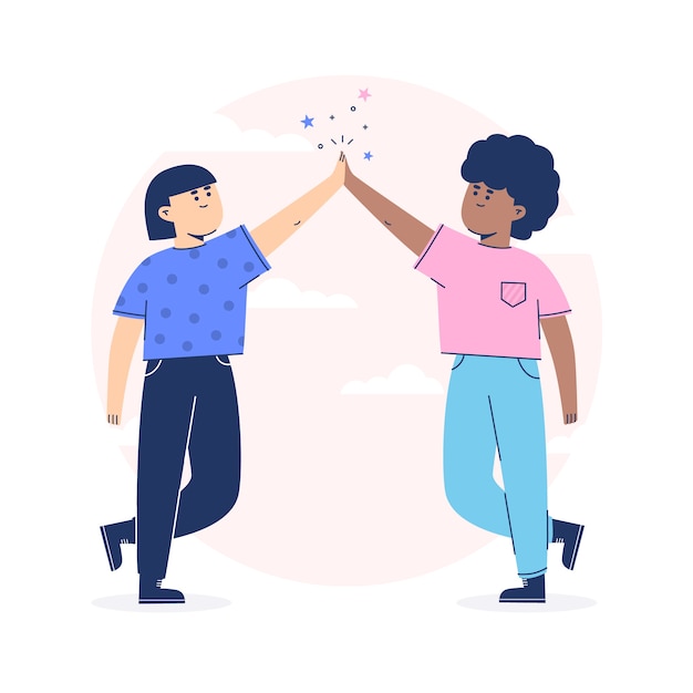 Gratis vector mensen geven high five en schitteren