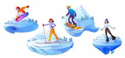 Gratis vector mensen houden zich bezig met wintersport actieve recreatie set