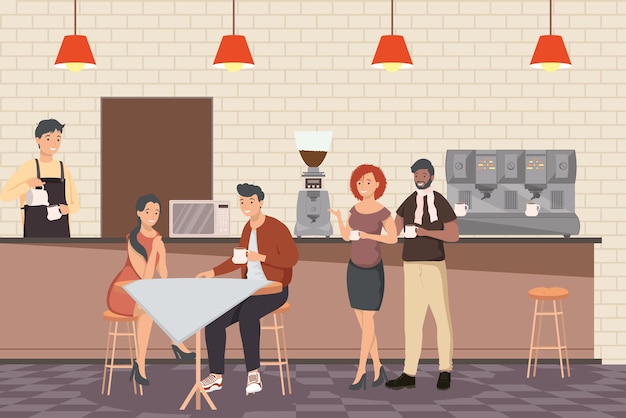 Gratis vector mensen in de coffeeshopscène