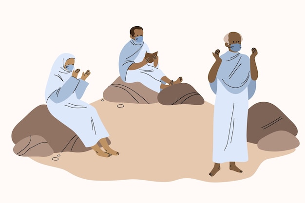 Mensen in hadj bedevaart illustratie