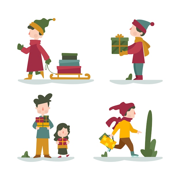 Gratis vector mensen kopen kerstcadeaus collectie