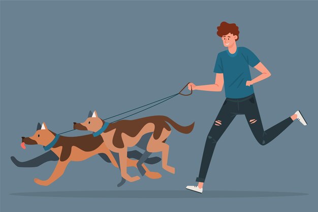 Gratis vector mensen lopen de hond illustratie