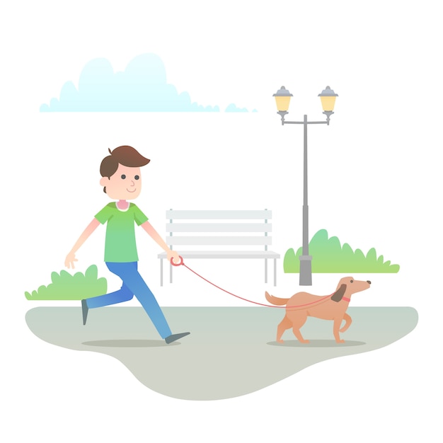 Gratis vector mensen lopen de hond