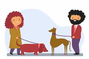 Gratis vector mensen lopen de hond