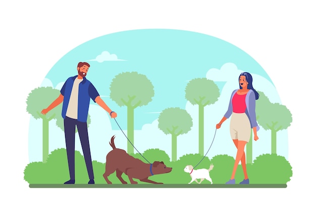 Gratis vector mensen lopen de hond