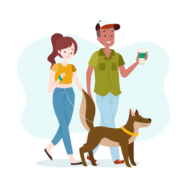 Gratis vector mensen lopen de hond