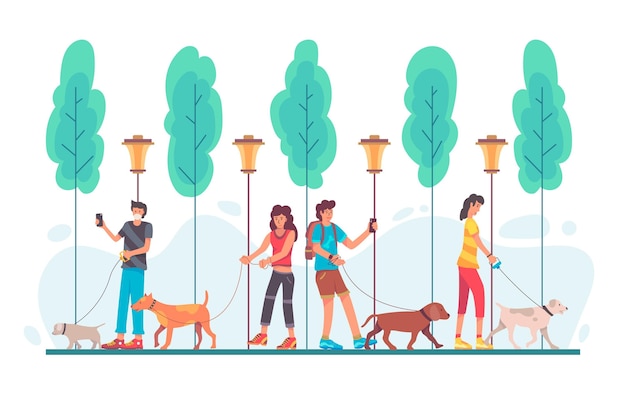 Gratis vector mensen lopen de hond