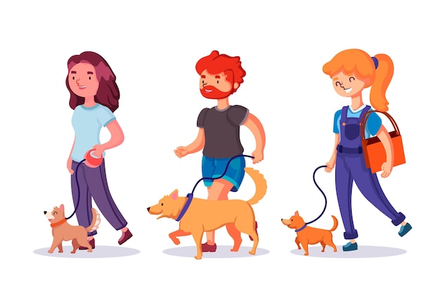 Gratis vector mensen lopen het concept van de hond