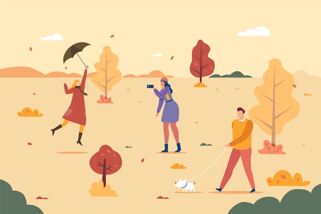 Gratis vector mensen lopen in de herfst