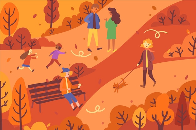 Gratis vector mensen lopen in de herfst