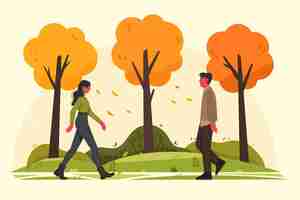 Gratis vector mensen lopen in de herfst