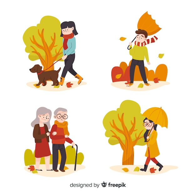 Gratis vector mensen lopen in de herfstcollectio