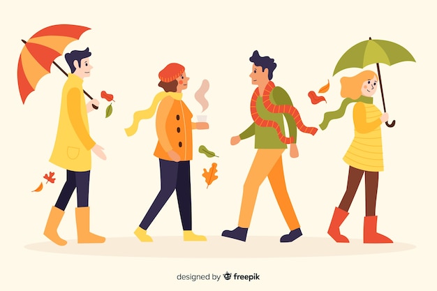 Gratis vector mensen lopen in de herfstcollectio