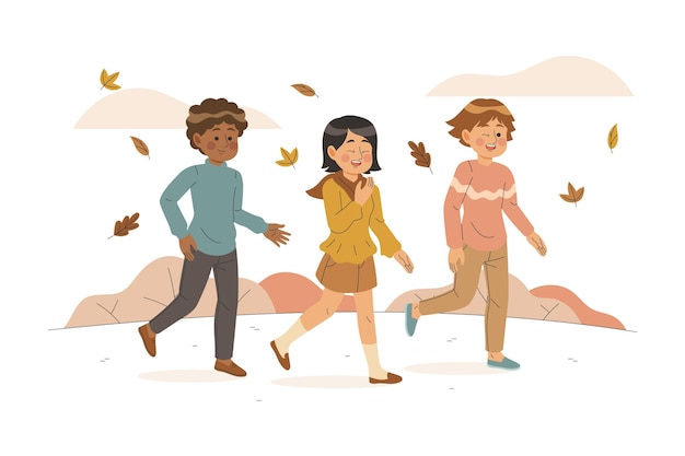 Gratis vector mensen lopen in herfst concept