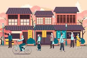 Gratis vector mensen lopen op japanse straat