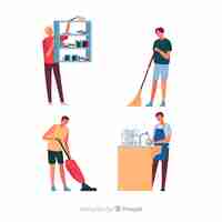 Gratis vector mensen maken hun huis schoon