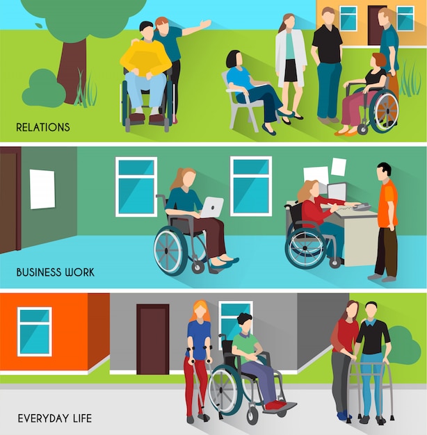 Gratis vector mensen met een handicap banners set