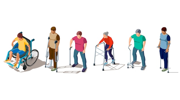 Mensen met een handicap en op krukken illustratie