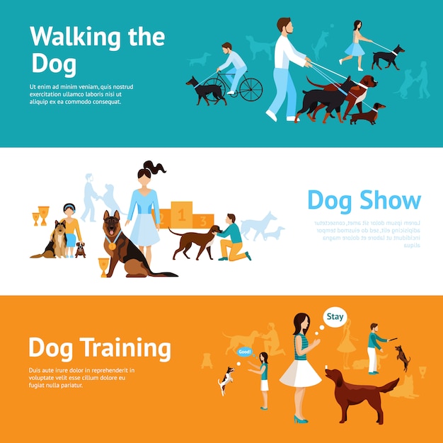 Gratis vector mensen met honden banner set