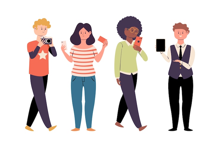 Gratis Vector mensen met technologie apparaten collectie