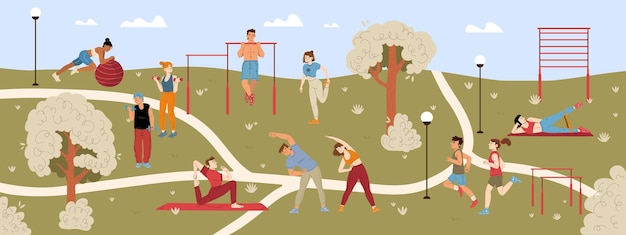 Gratis vector mensen oefenen fitness joggen in het park