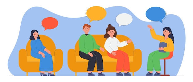 Gratis vector mensen op groepspsychotherapie sessie platte vectorillustratie. psycholoog in gesprek met patiënten, levensproblemen bespreken. man en vrouw die voor geestelijke gezondheid zorgen. counseling, psychologie concept