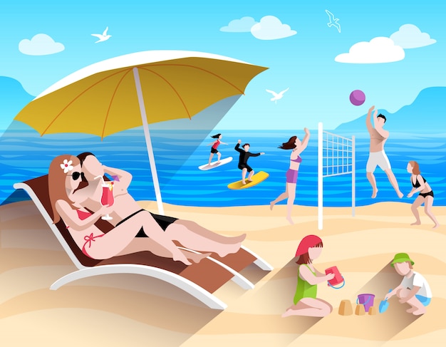 Gratis vector mensen op het strand