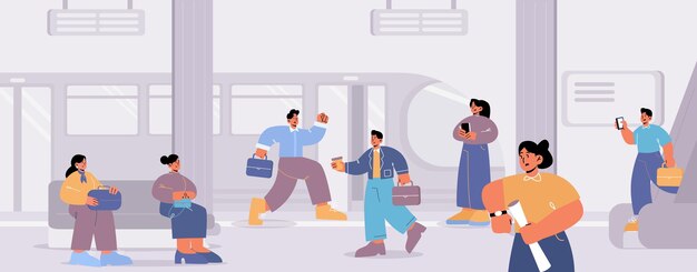 Mensen op metroplatform met treinmetrostation