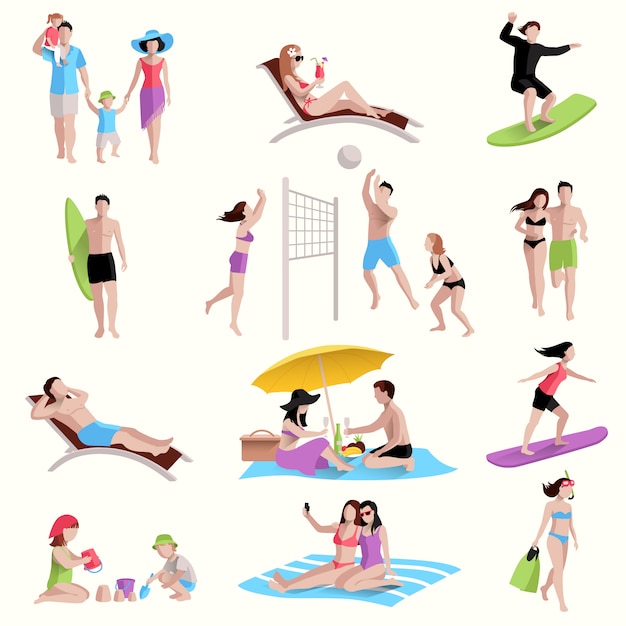 Gratis vector mensen op strandpictogrammen