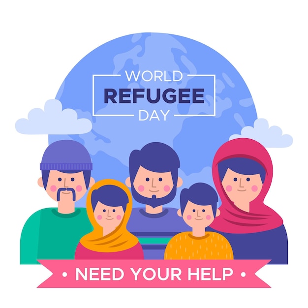 Gratis vector mensen op zoek naar hulp vluchtelingendag