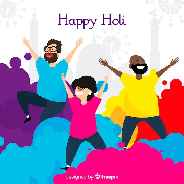 Gratis vector mensen plezier holi fesival achtergrond