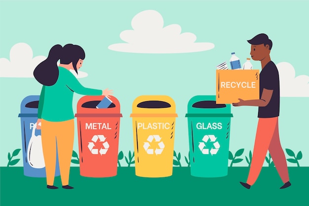 Gratis vector mensen recyclen verschillende producten