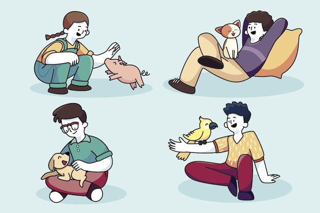 Mensen spelen met hun huisdieren