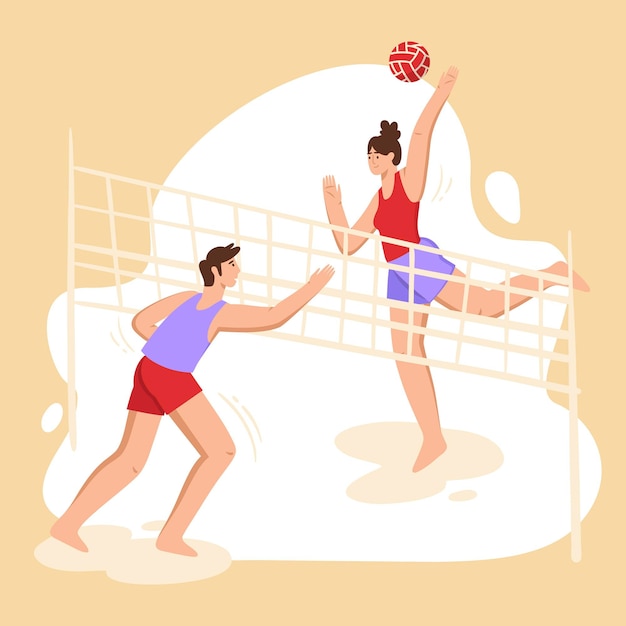 Gratis vector mensen spelen volleybal buitenshuis