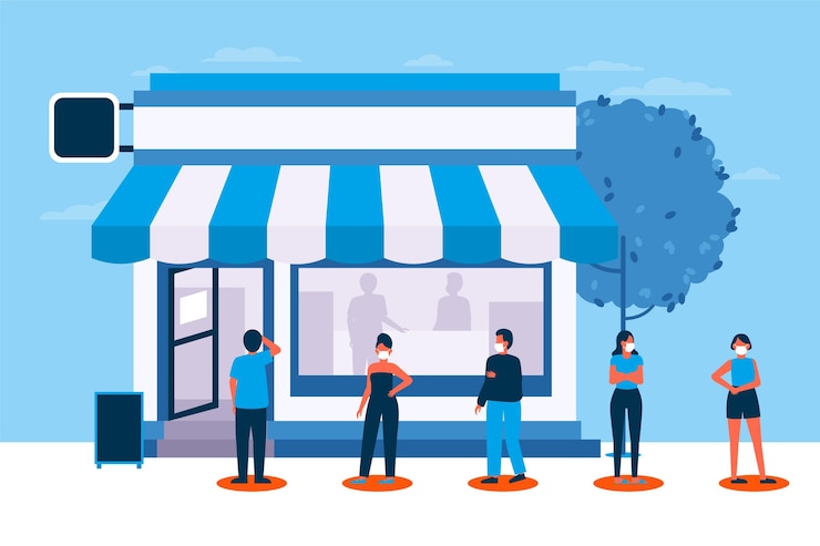 Gratis Vector mensen staan in een winkelwachtrij