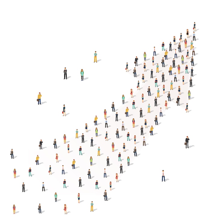 Gratis Vector mensen staan ​​samen in de vorm van een pijl