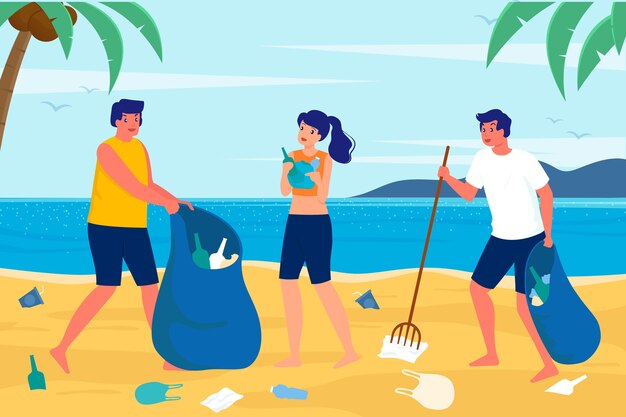Mensen strand schoonmaken