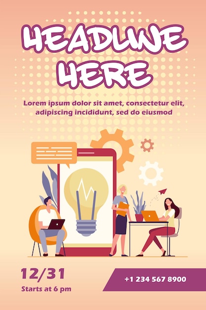 Gratis vector mensen uit het bedrijfsleven bijeen in co-working space flyer-sjabloon