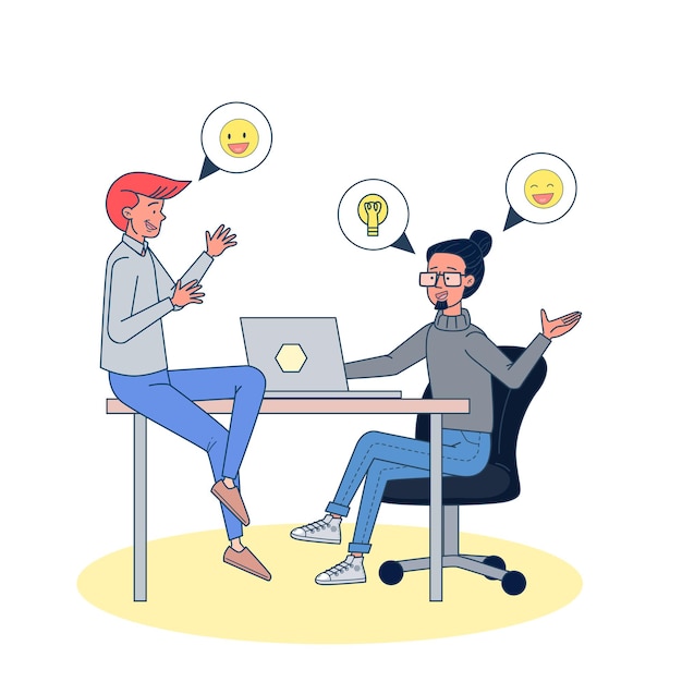 Gratis vector mensen uit het bedrijfsleven discussie planning visie positieve werknemer.