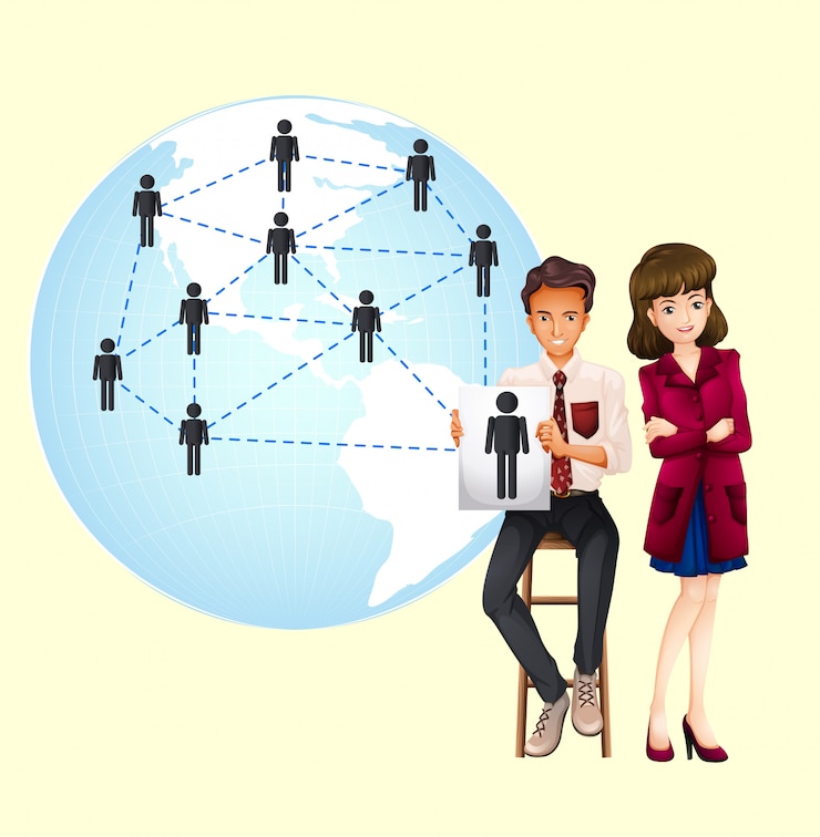 Gratis Vector mensen uit het bedrijfsleven met kaart van de wereld