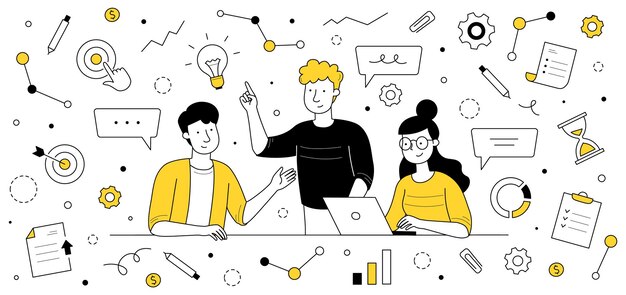 Mensen uit het bedrijfsleven teamwerk vergadering doodle concept