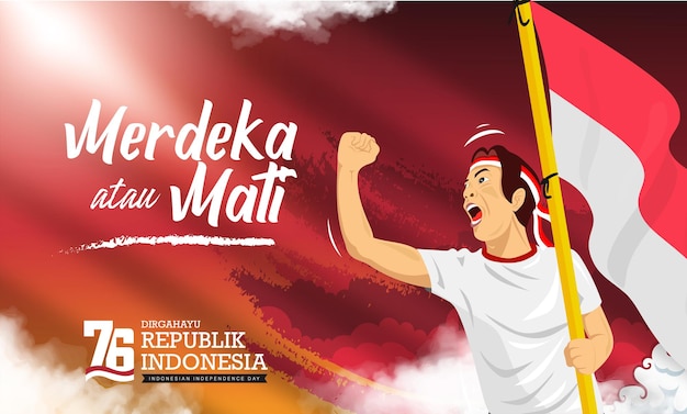 Mensen vieren de 76e onafhankelijkheidsdag van Indonesië of Dirgahayu kemerdekaan Indonesië ke 76