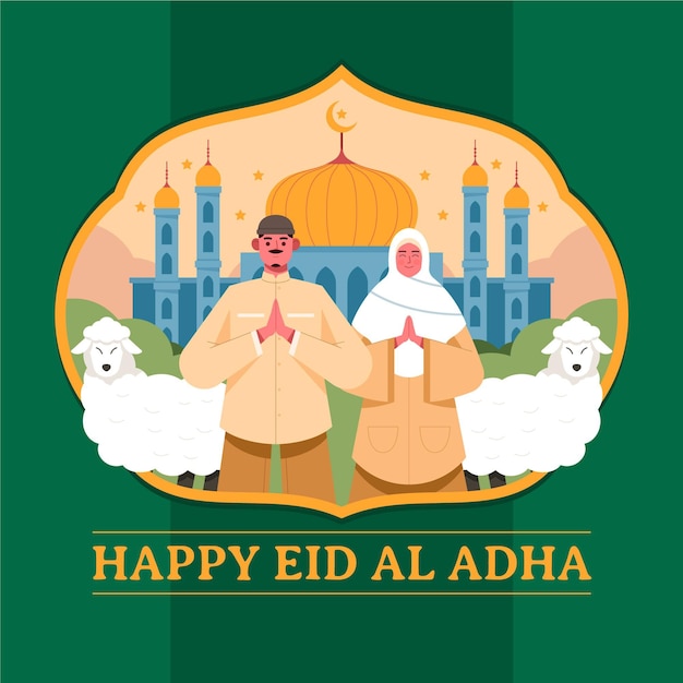 Mensen vieren eid al-adha illustratie